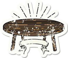 worn old sticker of a tattoo style wood table vector