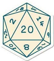 sticker of a natural 20 D20 dice roll vector
