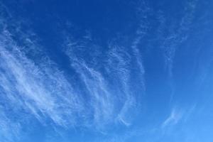 Stunning cirrus cloud formation panorama in a deep blue sky photo