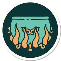 sticker of tattoo in traditional style of a lit cauldron vector