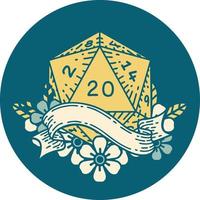 estilo de tatuaje retro natural veinte d20 tirada de dados vector