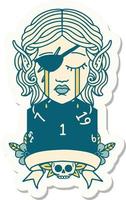 sticker of a crying elf rogue character with natural one D20 roll vector