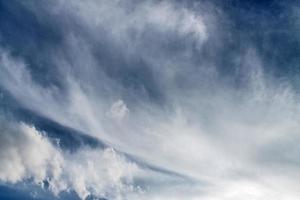 Stunning cirrus cloud formation panorama in a deep blue sky photo