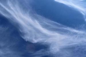 Stunning cirrus cloud formation panorama in a deep blue sky photo