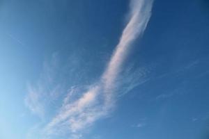 Stunning cirrus cloud formation panorama in a deep blue sky photo