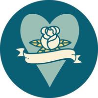 iconic tattoo style image of a heart rose and banner vector