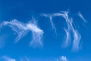 Stunning cirrus cloud formation panorama in a deep blue sky photo