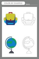 Coloring book of a backpack and globe. Educational creative games for preschool children vector