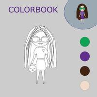 libro para colorear de una niña. juegos creativos educativos para niños en edad preescolar vector