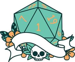 estilo de tatuaje retro natural uno d20 tirada de dados vector