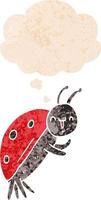 cute cartoon ladybug and thought bubble in retro textured style vector