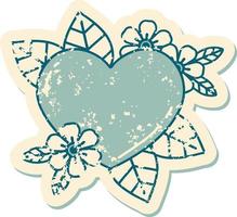 iconic distressed sticker tattoo style image of a botanical heart vector