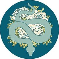 iconic tattoo style image of snake and roses vector