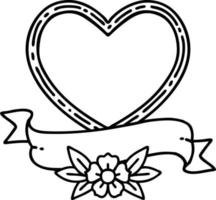 tattoo in black line style of a heart and banner vector