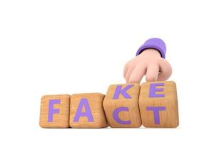 Hand turns dice and changes the word fake to fact. photo