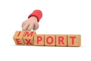 Hand turns dice and changes the word import to export. photo