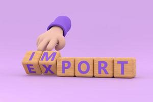 Hand turns dice and changes the word import to export. photo