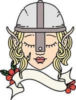 Retro Tattoo Style elf fighter character face vector