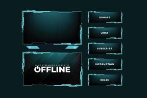 Online gaming overlay and screen interface decoration. Live broadcasting screen panel design vector with abstract shapes. Online streaming overlay design for gamers with shiny blue color.