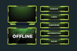 Live broadcast screen panel vector with green color. Online gaming frame decoration with buttons. Live streaming overlay vector with offline screen. Futuristic screen border design for online gamers.