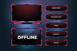 Futuristic gaming overlay design with abstract shapes. Modern gaming overlay and online screen panel vector on a dark background. Live streaming overlay and broadcast border design with red color.
