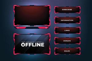 Futuristic gaming overlay design with abstract shapes. Modern gaming overlay and online screen panel vector on a dark background. Live streaming overlay and broadcast border design with red color.