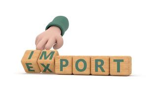 Hand turns dice and changes the word import to export. photo