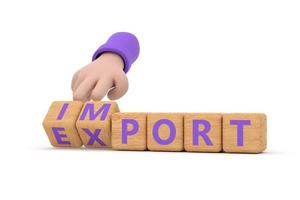 Hand turns dice and changes the word import to export photo