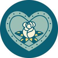 iconic tattoo style image of a heart and flowers vector