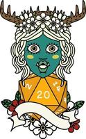 Retro Tattoo Style half orc druid character with natural 20 dice roll vector