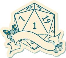 estilo de tatuaje retro natural uno d20 tirada de dados vector