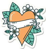 sticker of tattoo in traditional style of a heart and banner vector