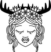 Black and White Tattoo linework Style orc druid character face vector