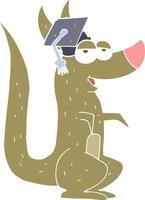 flat color illustration of kangaroo with graduation cap vector