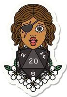 sticker of a human rogue with natural twenty dice roll vector