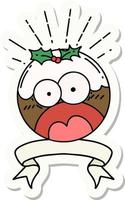 sticker of a tattoo style shocked christmas pudding vector