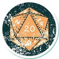 iconic distressed sticker tattoo style image of a d20 dice vector