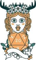Retro Tattoo Style human druid with natural twenty dice roll vector