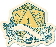 estilo de tatuaje retro natural uno d20 tirada de dados vector