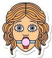 sticker of tattoo in traditional style of female face wearing a ball gag vector