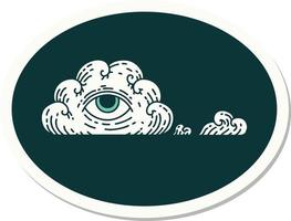 sticker of tattoo in traditional style of an all seeing eye cloud vector