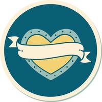 sticker of tattoo in traditional style of a heart and banner vector