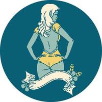 tattoo in traditional style of a pinup swimsuit girl with banner vector