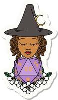 sticker of a human witch with natural twenty dice roll vector