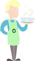 flat color illustration of barista serving coffee vector