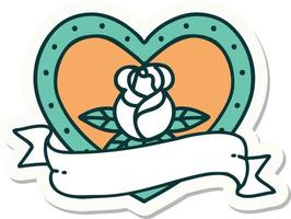 sticker of tattoo in traditional style of a heart rose and banner vector