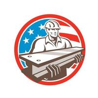Construction Steel Worker I-Beam USA Flag Circle vector