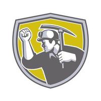 Coal Miner Clenched Fist Pick Axe Shield Retro vector