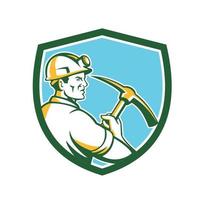 Coal Miner Hardhat With Pick Axe Side Shield Retro vector