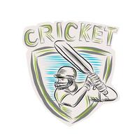 Cricket Player Batsman Batting Shield Etching vector